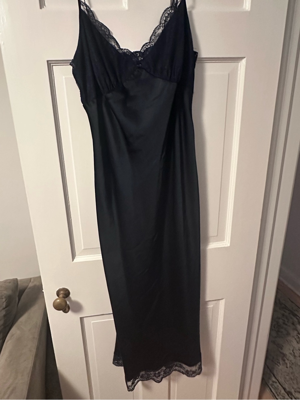 Abercrombie Satin Lace-Trim Slip Dress in Deep Navy - Picture 6 of 8